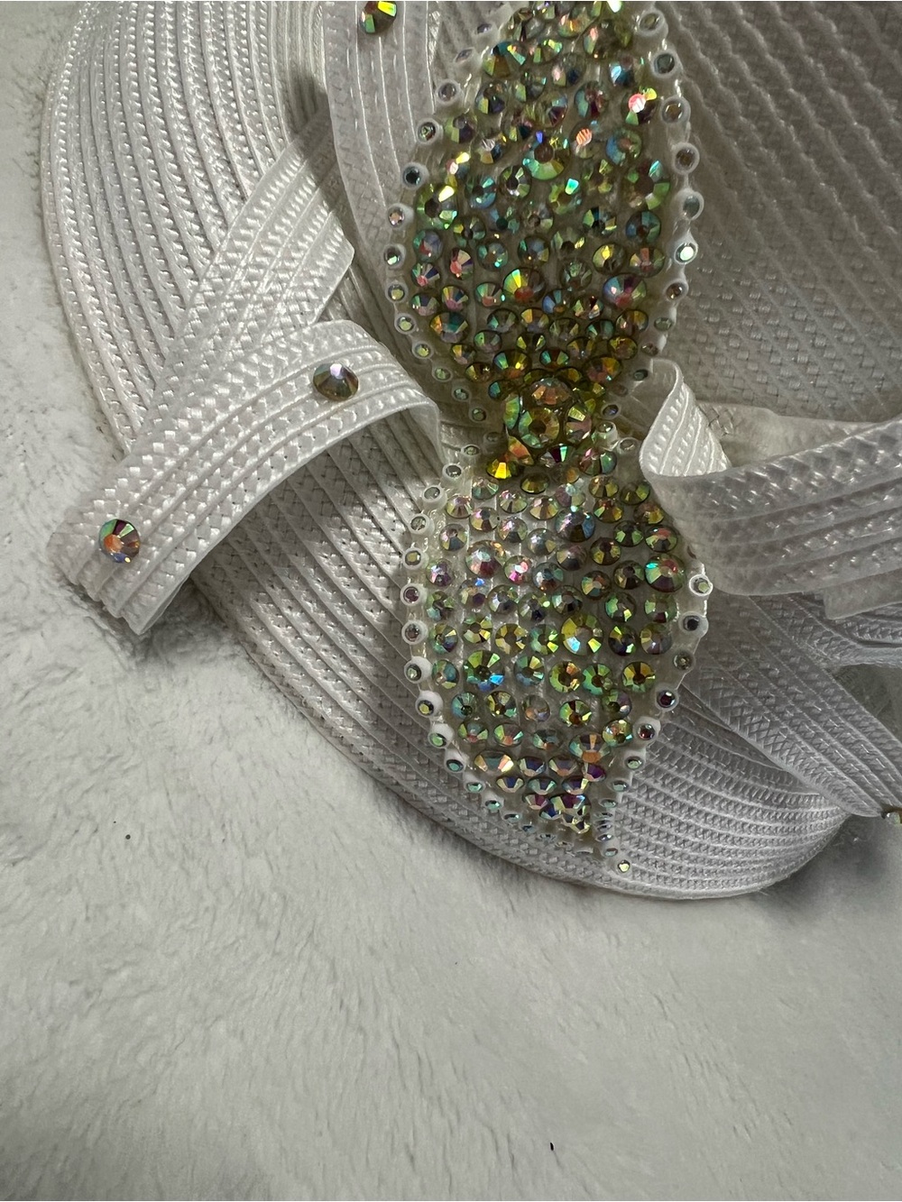 Embellished White Women's Dress Hat with Rhinestone Accent - Picture 3 of 5